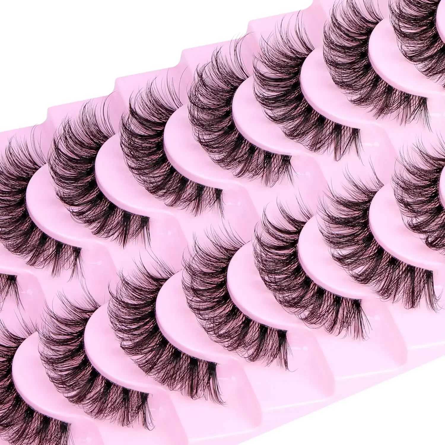 10 Pairs Natural Fluffy False Eyelashes Wispy Lashes 3D Volume Strip Lashes D Curl Fake Eyelashes with Clear Band Eye Lashes Z250730