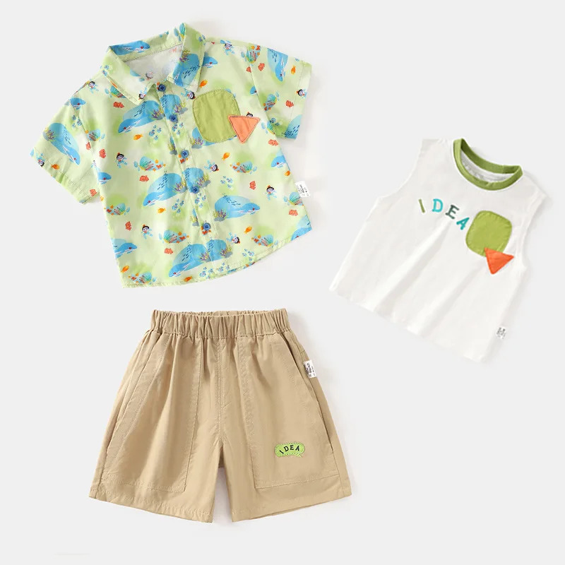 Infant Baby Boys 3PCS Clothes Set Summer Letter Vest Teecartoon Print T-shirtsshorts Outfit Thin Dopamine Toddler Kid Boy Suit 250729