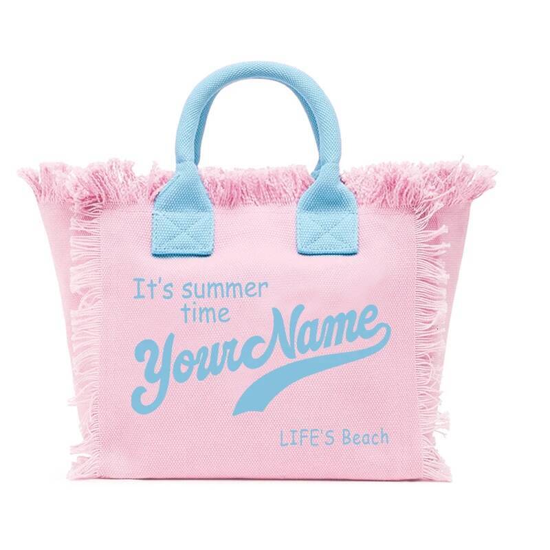 Summer American Style Customizable Printing Name Women's Tassel Handbag Letters Canvas Tote Medium Size Bag Wedding Gift