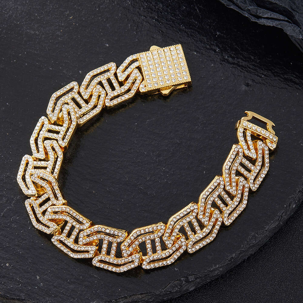 Full Dia Cuban Chain Bracelet Set Fashion Multi-Specification Alloy Rhinestone Hip-Hop Accessories