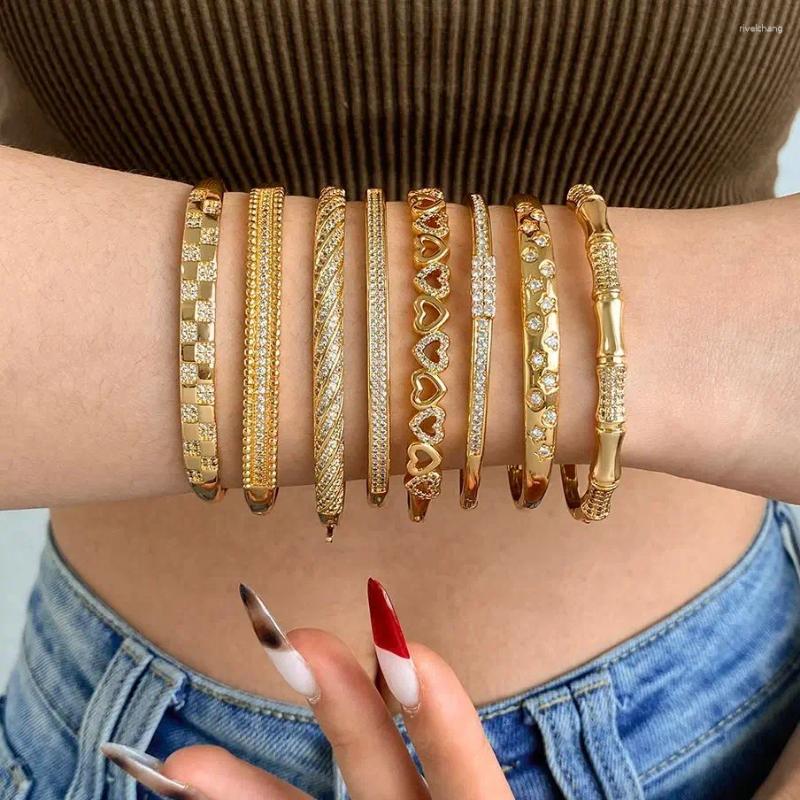 Bangle Freetry 12 Styles Classic Sparkling Zircon Plated Golden For Women Minimalist Stackable Basic Spring Bracelet Jewelry