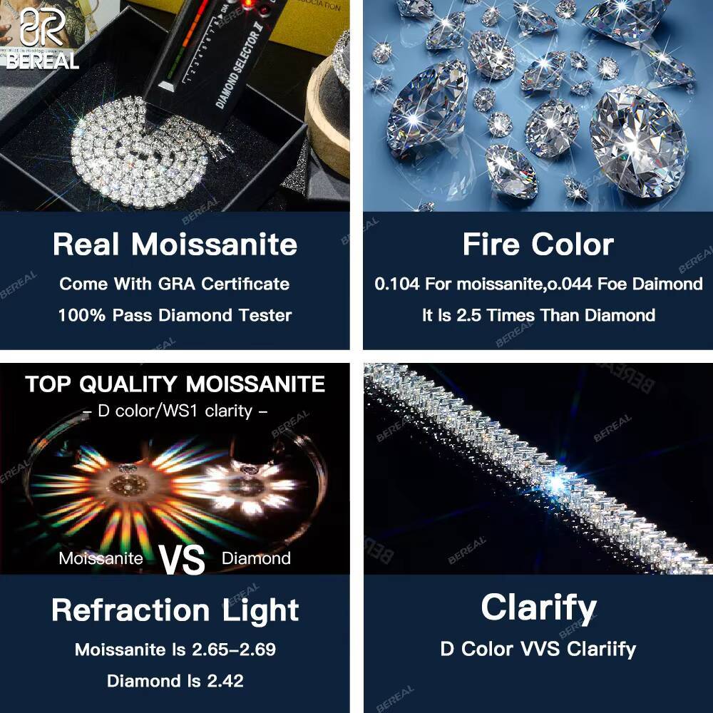 Wholesale 14K 18K VVS Moissanite Diamond Tennis Chain Necklace Dropshipping 3MM 4MM 5MM Silver Fine Jewelry Bracelet Men Women