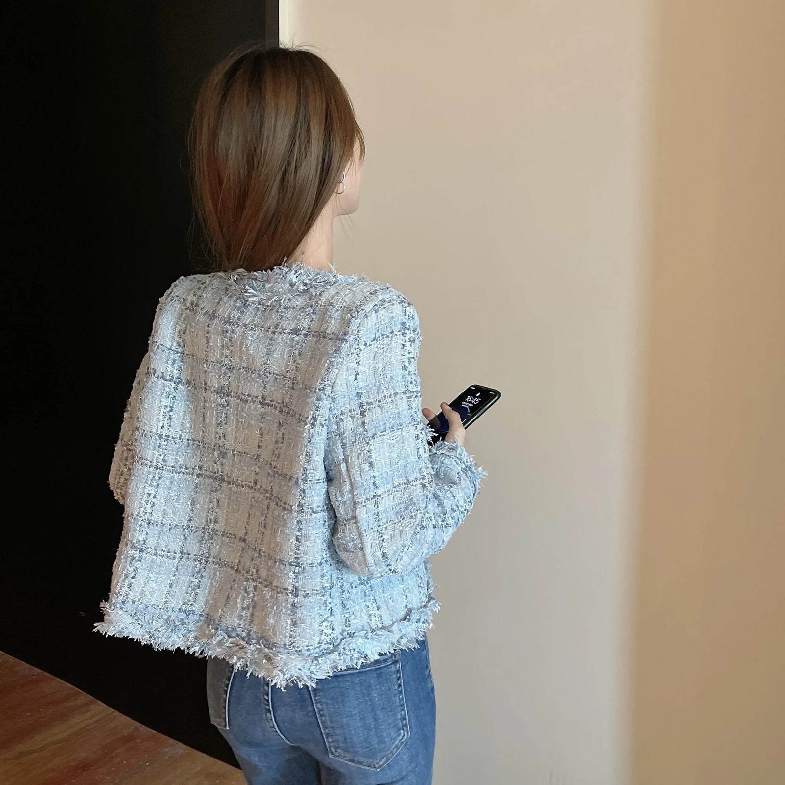 Autumn Spring Sweet Tweed Jacket Women y Woolen Short Coats Outwear Casacos Chaqueta Mujer 250730