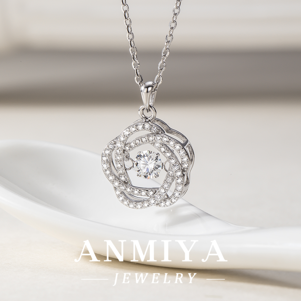 Floral Design 925 Silver Jewelry Necklace, Rose Silver Pendant Necklace for Spring and Garden Party