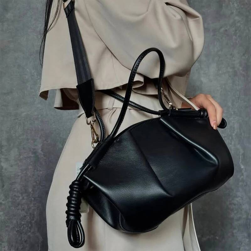 Cloud Dumpling Lady Handbag New Drawstring Design Pleated Adjustable Strap Crossbody Shiny Texture Korea Shoulder Bag