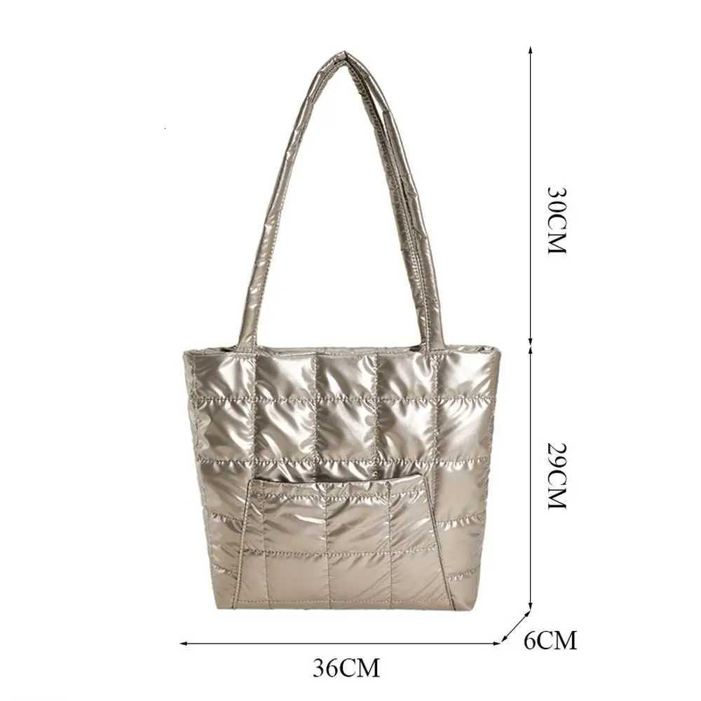 Girls Shopping Bags Underarm Bags Wen Large Capacity Shoulder Bag Quilted Handbags Casual Down Cotton Padded Tote Bags Y250730