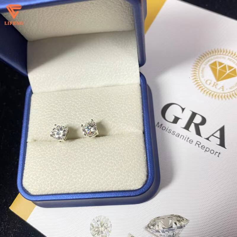 Lifeng Jewelry Moissanite Earrings Classic Diamond Stud Earrings Round Moissanite Silver Men Women Fashion Earrings
