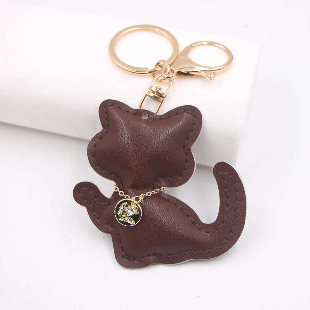 Trendy Lucky Cat Keychain - PU Leather Bag Charm & Car Accessory (12 Colors) Cute Fortune Cat Pendant for Purse/Wallet