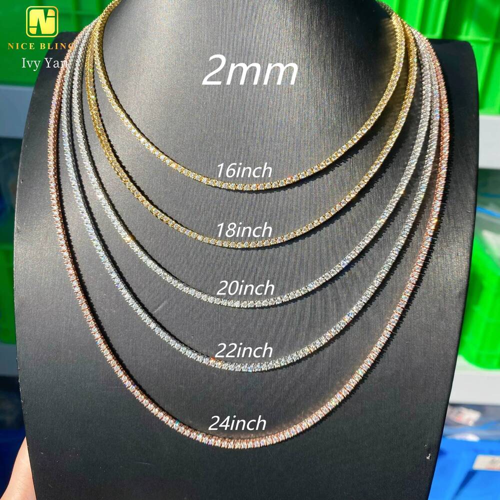 GRA Certificate Factory Price 925 Silver 2mm Hip Hop Jewelry Bracelet Necklace Iced Out VVS Moissanite Diamond Tennis Chain