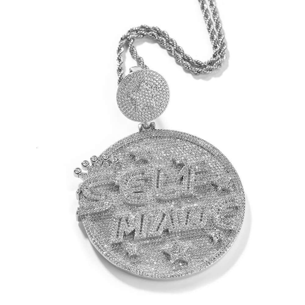 Hot Selling Copper Inlaid Zircon Round Pendant Hip Hop Trendy Fashion Creative Letter Self Made Necklace