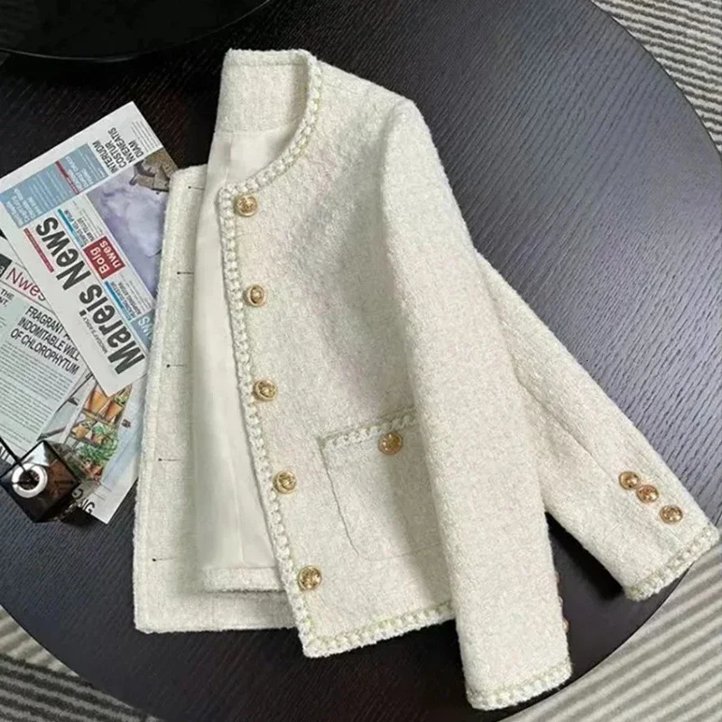 Fashion Cropped Tweed Jacket Women Vintage Elegant Coat Korean Single Breasted Blazer Ladies All Match Chic Short Outerwear Tops 250730