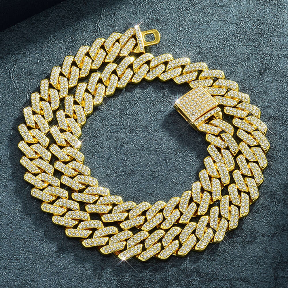 14mm Dia-Encrusted Flip Cover Cuban Chain Bold Luxurious Men's Hip-Hop Necklace Bracelet