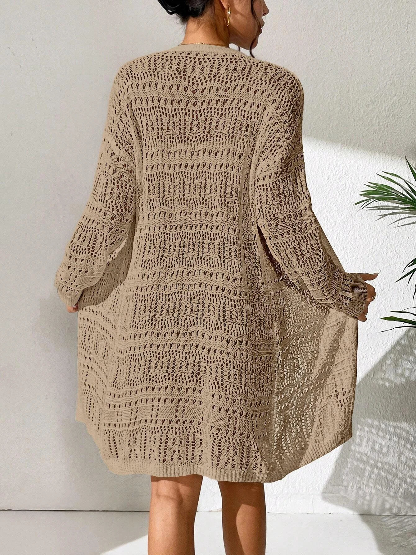 Polyester 10000% solid color knitted cardigan with sun shading and loose fitting fashion mid length elegant sweater 250730