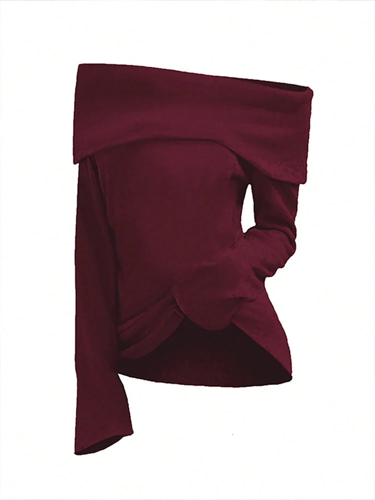 Plus Size Womens One Neck Long Sleeve TShirt Comfortable Slim Solid Color Elegant Casual Tops for Spring and Autumn 250729