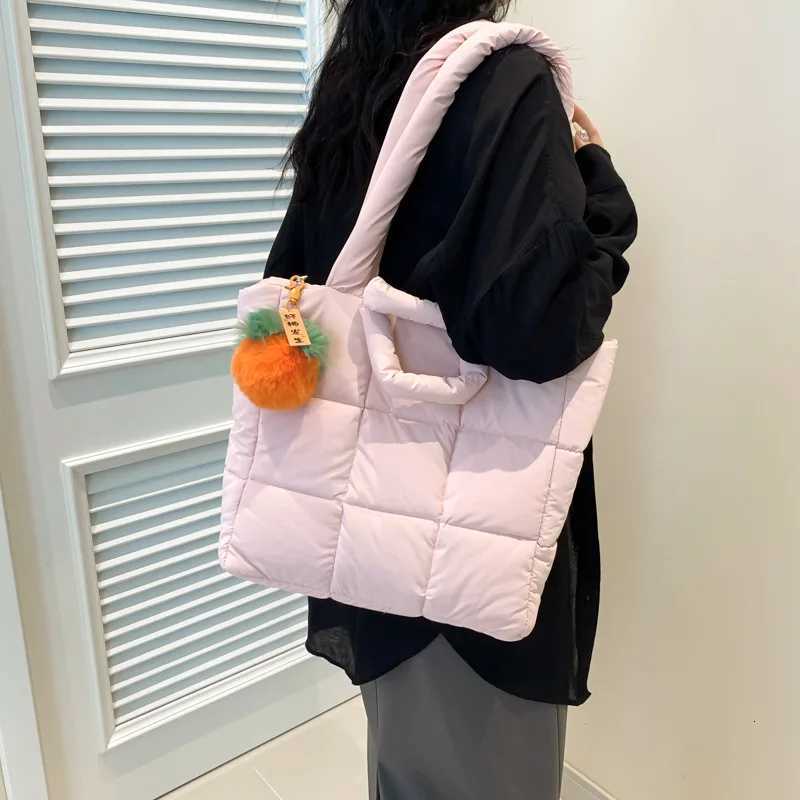 Casual Quilted Puffer Tote Bag Large Capacity Padded Shoulder Bags Trend Nylon Down Cotton Lady Handbags Big Shopper Purse Y250730