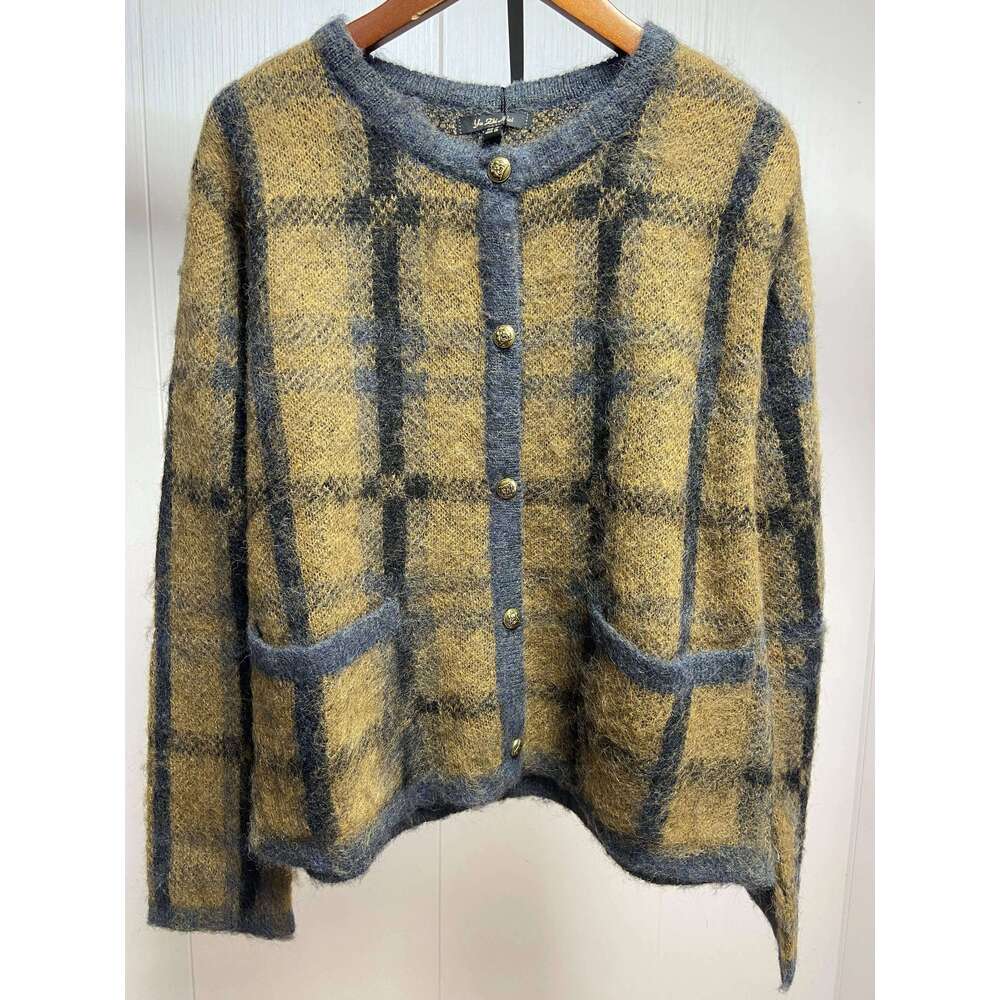 Ethereal MD 2025 Massidutti Spring New Style Of Casual Chic Brown Plaid Knitted Cardigan Open Jacket 250728