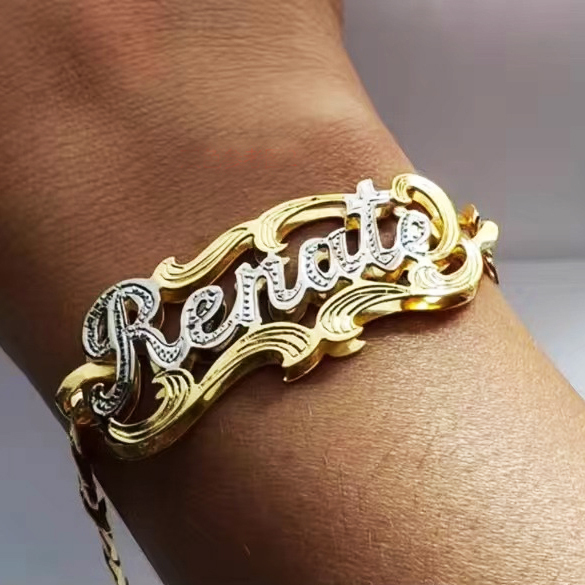 Personalized Custom Name Bracelet For Men And Women Hip Hop 2 Tone DIY English Letter Bangle Bracelets XO Chain Corrosion Cutting Hip Hop Rapper Jewel