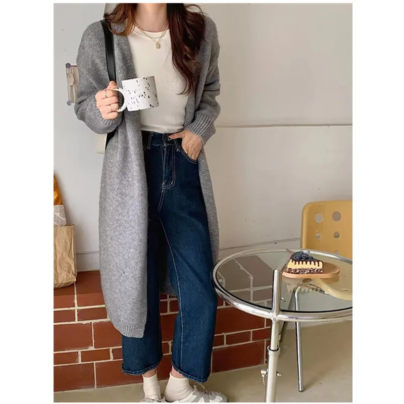 HELIAR Knitted Long Cardigan Sweater Coat Thicken Warm Loose VNeck Casual Office Jacket For Women Fall Winter 250730