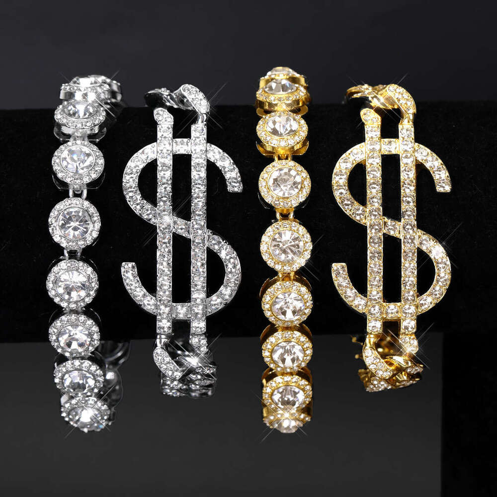 Dia-encrusted Dollar Sign Fashion Creative Classic Personality Cuban Chain Bracelet Jewelry Set