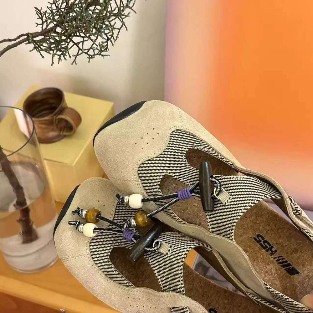 Cowhide Version~ Thick Sole Hidden Heel Casual Square Toe for Women Slip-On Shallow Mary Jane Sandals German Training Shoes