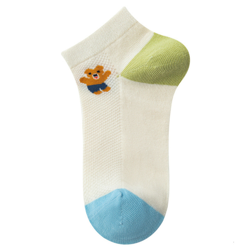 5 Pairs of Pure Cotton Children's Summer Thin Imitation Seamless Mesh Boat Breathable Cartoon Bear Car Socks
