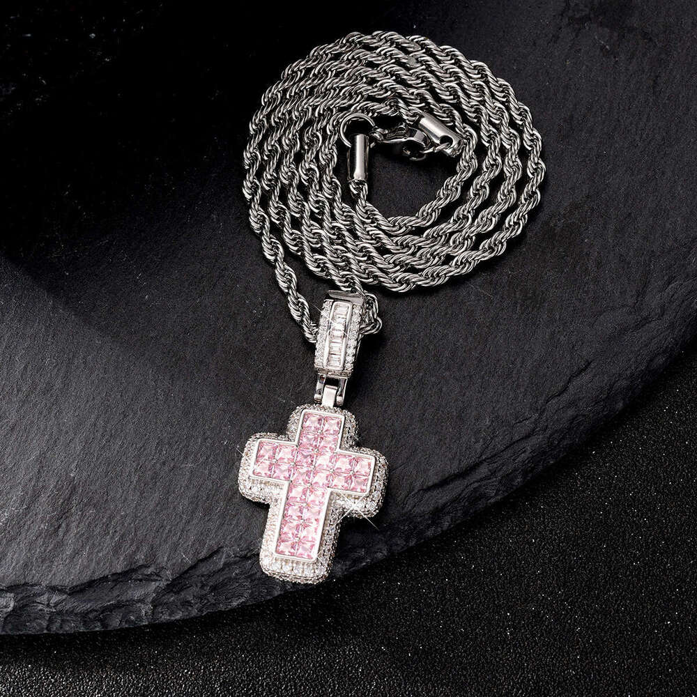 Fashionable Personality Full Dia Cross Pendant Hip Hop Trendy Creative Versatile Necklace