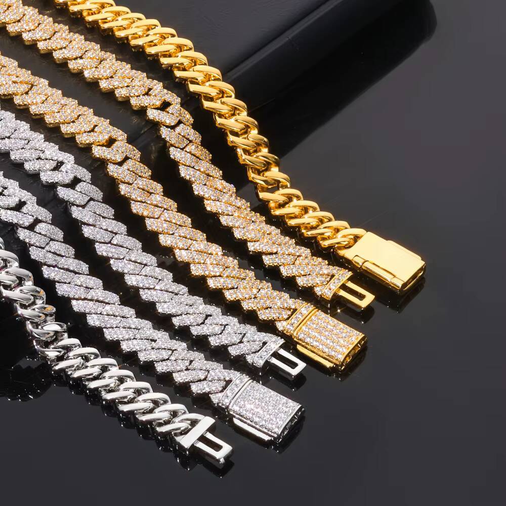 NUOYA 8mm Flip Button Diamond Double Row Diamond Necklace 18K Gold Plated Cuban Link Chain Hip Hop Fine Jewelry