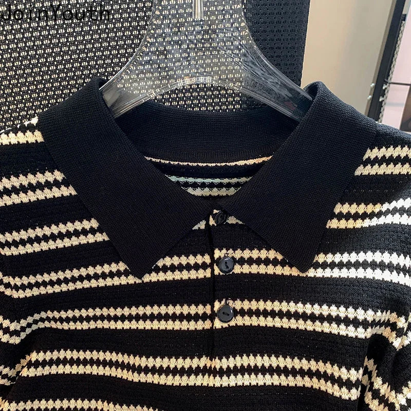 Summer Woman Tshirts 2025 Shirts for Women Fashion Striped Casual Tees Korean Knitted T Shirts Short Sleeve Crop Tops Ropa Mujer 250724