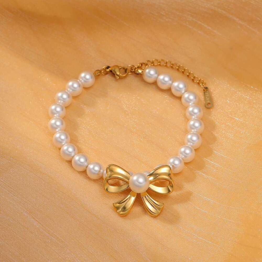 Fashion Elegant Bowknot Pearl Titanium Bracelet New Niche High-end Stainless Steel Jewelry for Women