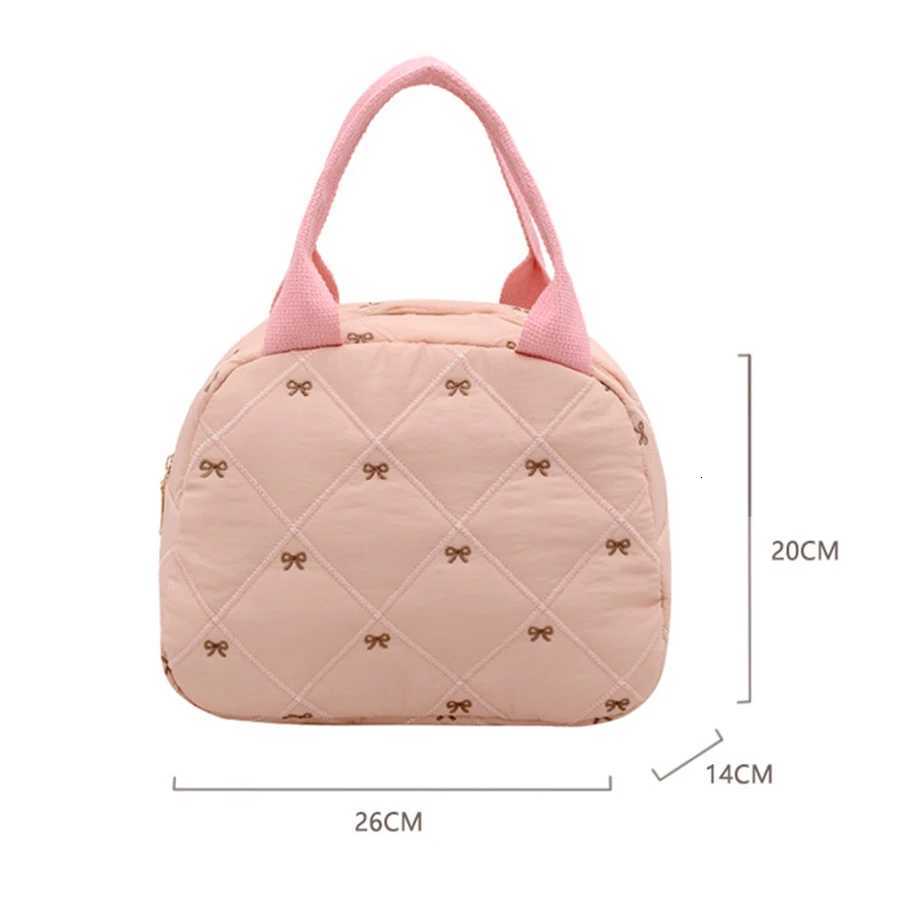 Stitching Embroidery Butterfly Knot Handbag Korean Style Soft Cotton Commuter Lunch Box Bag Student Handheld Bag Pouch Y250729
