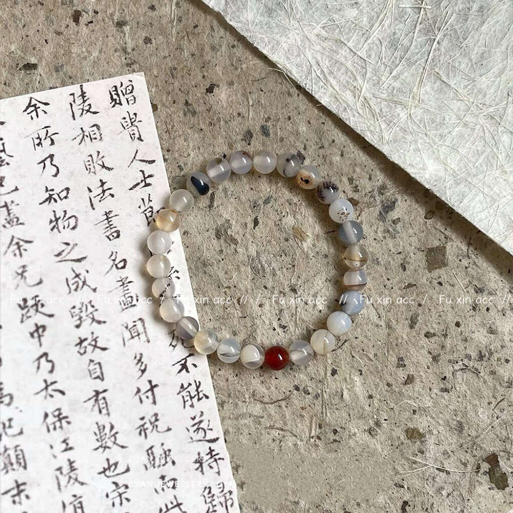 New Chinese Natural Agate for Women Red and White Grass Flower High-end Elegant Bracelet Minimalist Style Simple Versatile Jewelry bc4