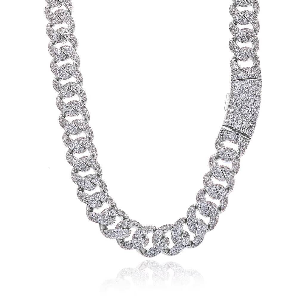 NUOYA 15mm Curved Flip Buckle Cuban Chain 925 Silver Full Iced VVS Moissanite Necklace Mens Heavy Duty Luxury Hip Hop Jewelry