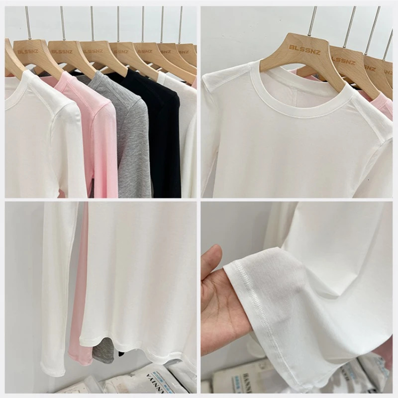 Autumn High Quality Casual ONeck TShirt Sexy Slim Long Sleeves Fashion Trend Solid Women Clothing Y2k Tops w250729