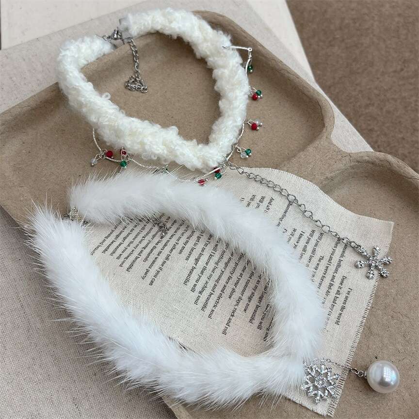 New Year Bowknot Plush Flower Snowflake Necklace Autumn Winter Atmosphere Choker Design Sense Light Temperament Collarbone Chain for Women fbc
