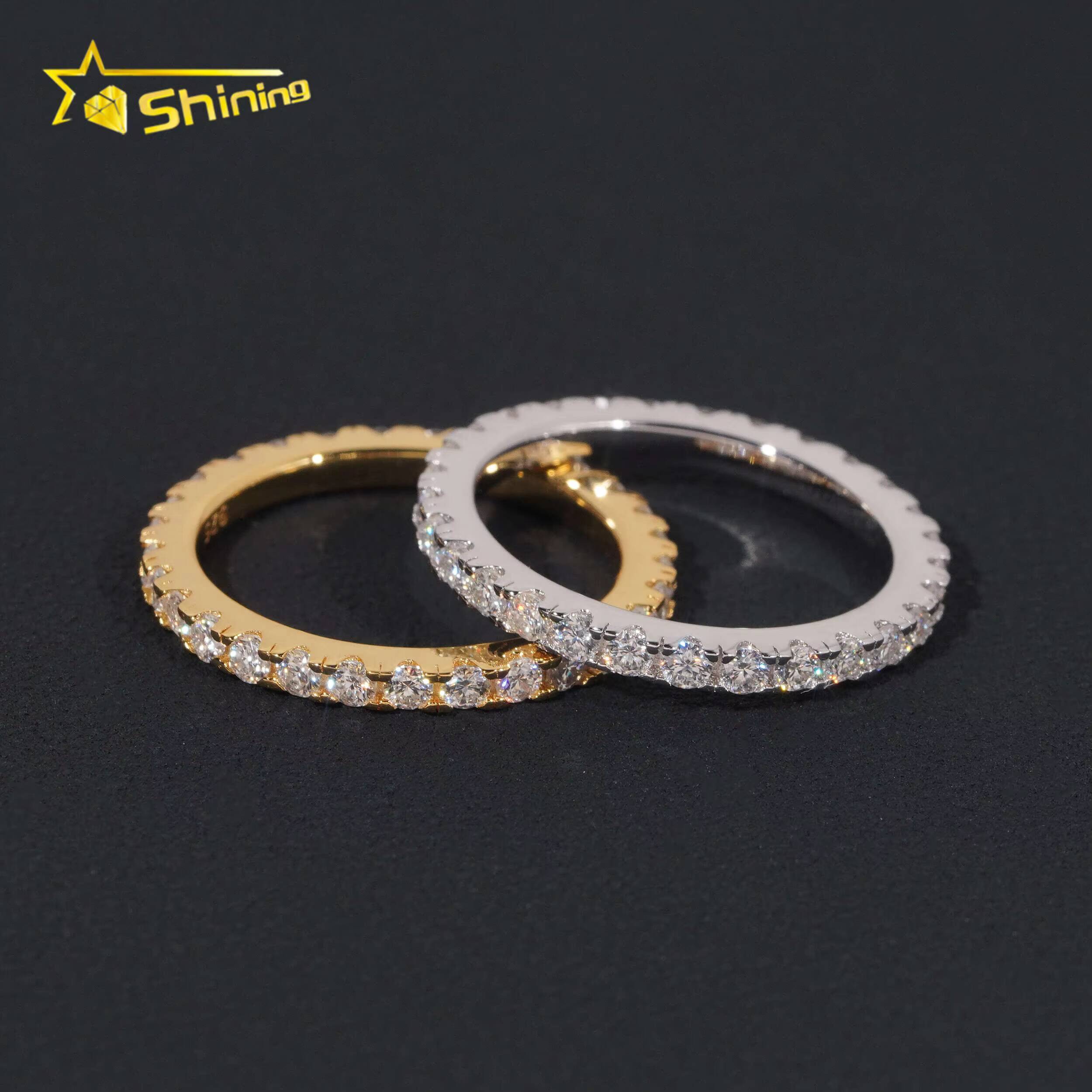 Hot Sale VVS Moissanite 2mm Small Size Band Ring Gold Plated 18K 925 Sterling Silver Engagement Rings