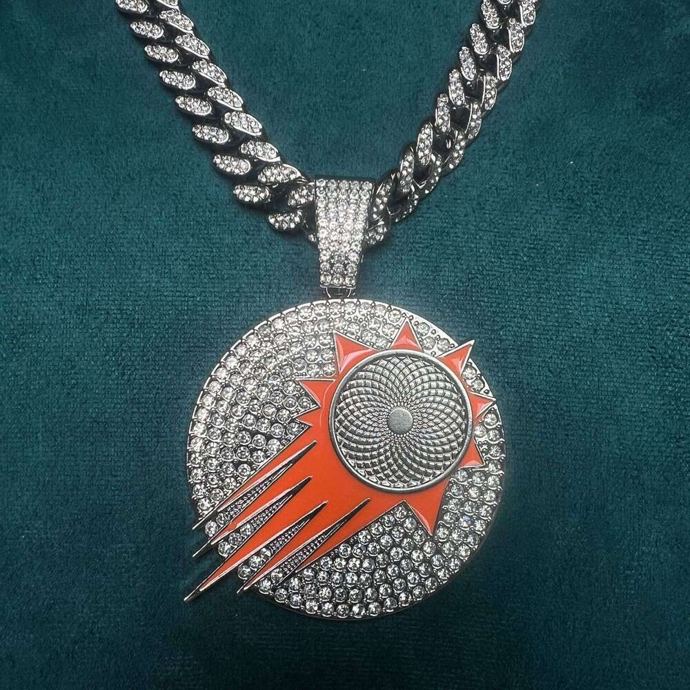 Full Dia Oil Drop Round Pendant Fashion Creative Alloy Cuban Chain Hip Hop Trendy Jewelry Necklace