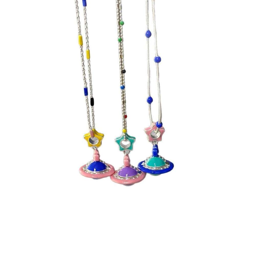 2025 Summer New Dopamine Fun Beaded 3D Saturn Necklace Fresh Sweet Colorful Glaze Collarbone Chain d1a
