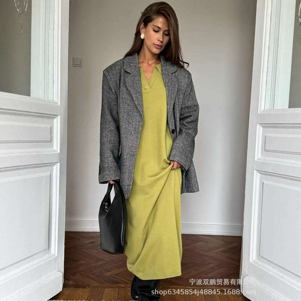 Autumn Winter Scissors Collar Soft Sweater Elegant Versatile Loose Long Dress Ins Style B5