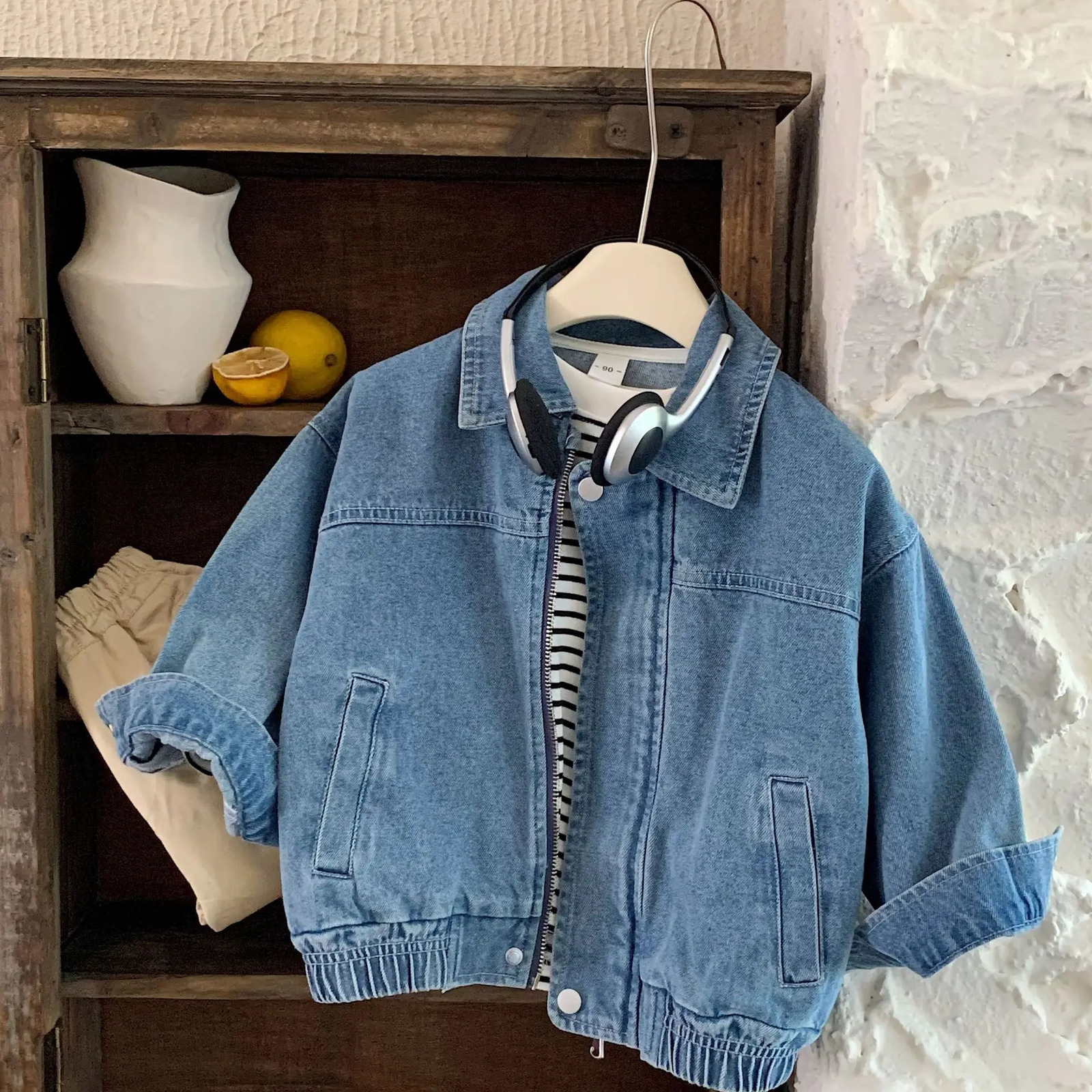 Baby Boys Autumn Denim Coats Cartoon Printed Zipper Toddler Boys Outerwear Turn Down Collar Long Sleeves Kids Baby Boy Jacket 250729