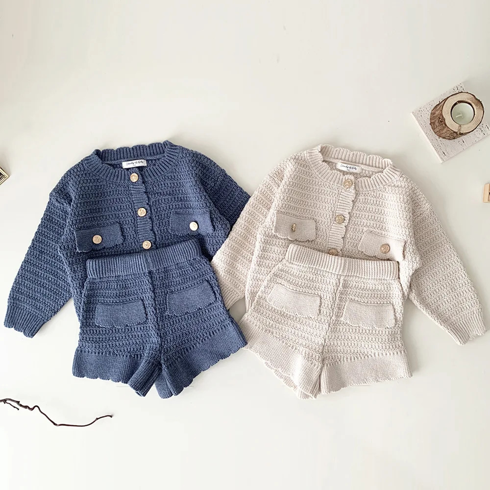 deer jonmi Autumn Winter Toddlers Girls Knitted Sets Cardigan Sweater Shorts 2pcs Korean Style Baby Kids Princess Outfits 250729