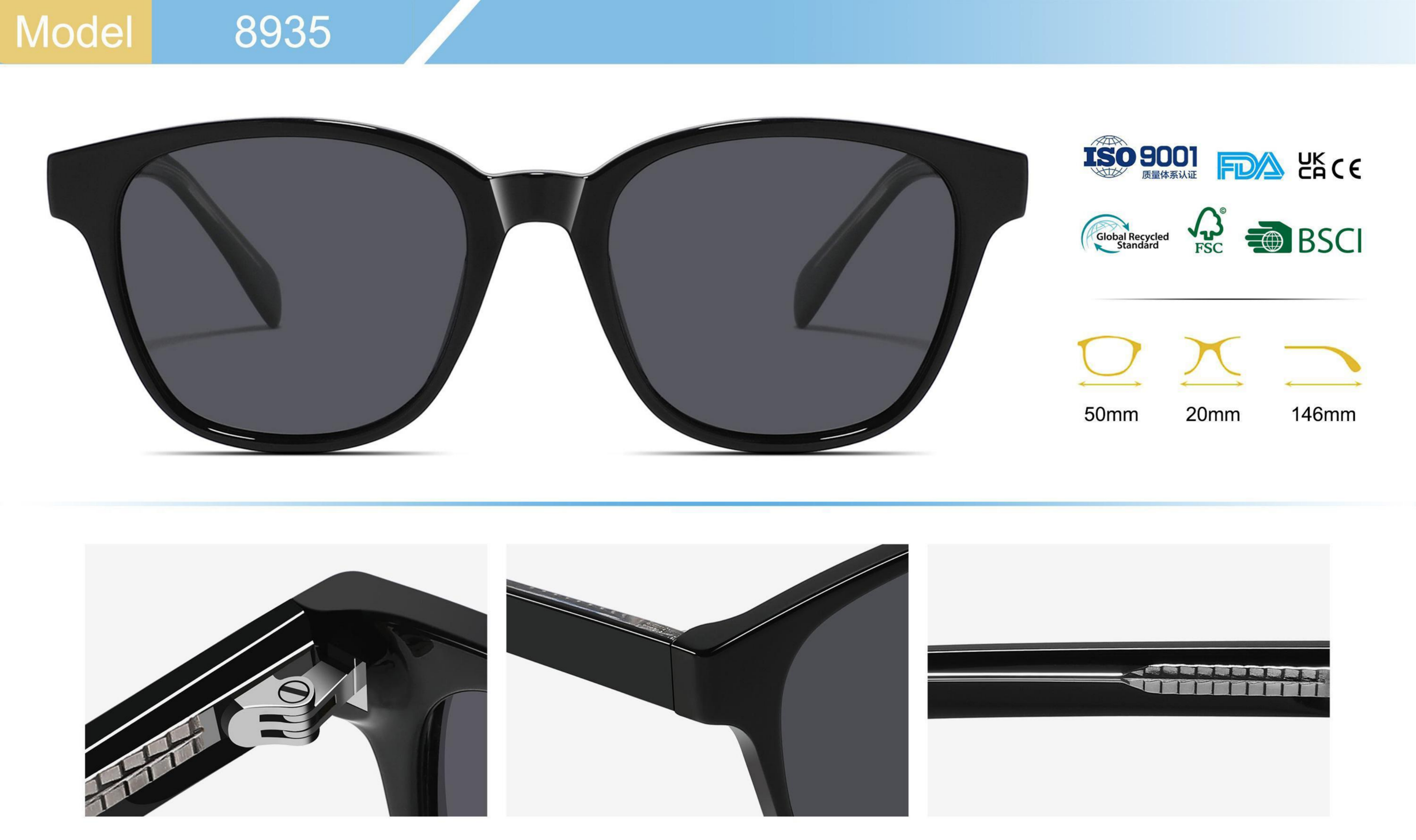 Designer sunglasses luxury glasses for women high quality frame men daily outfit radiation protection white blue minimalist temple shatterprppf lenses