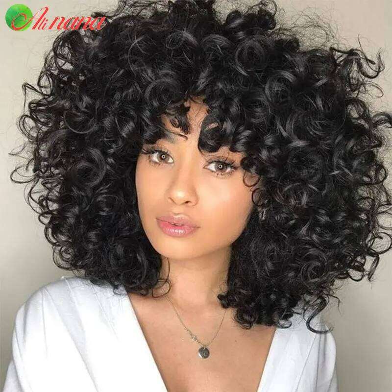 Brazilian Bouncy Scarf Ginger/Brown/ Blonde Color Full hine With Bangs Curly Style100% Human Hair Wig For Women