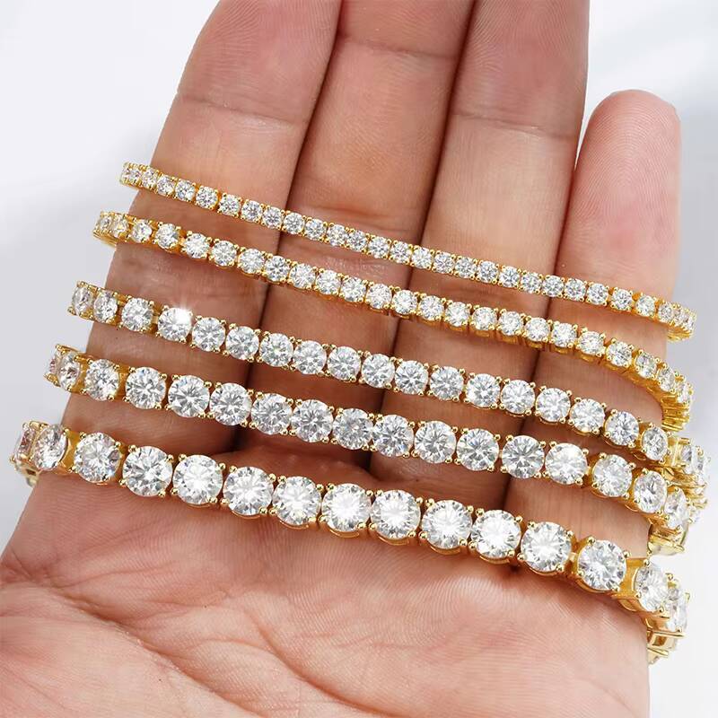 Starsgem Ready to Ship Yellow Gold Plated Bracelets 3mm 4mm 5mm 6mm Round Silver Tennis Moissanite Bracelet