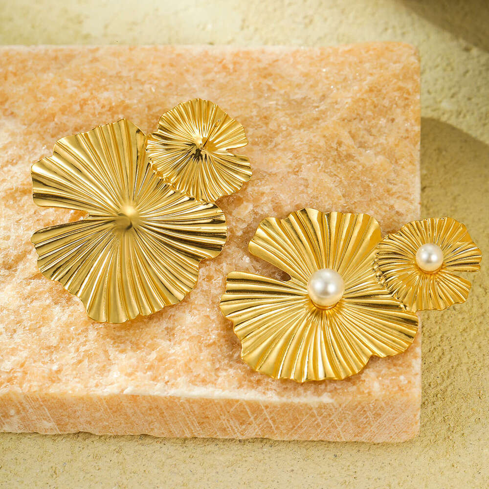 Hot Sale New Double Ruffle Earrings Gold High-end Feel Ear Jewelry Stainless Steel Accessories for Women