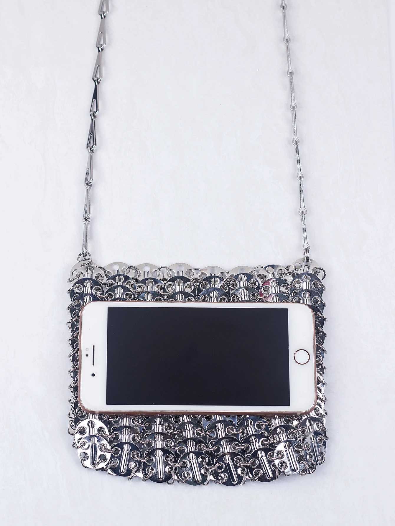 Popar Metal Sequins with Large Capacity Mobile Phone Crossbody Chain Bag DIY Handmade Bag for Womens Fashion Trend Y250730