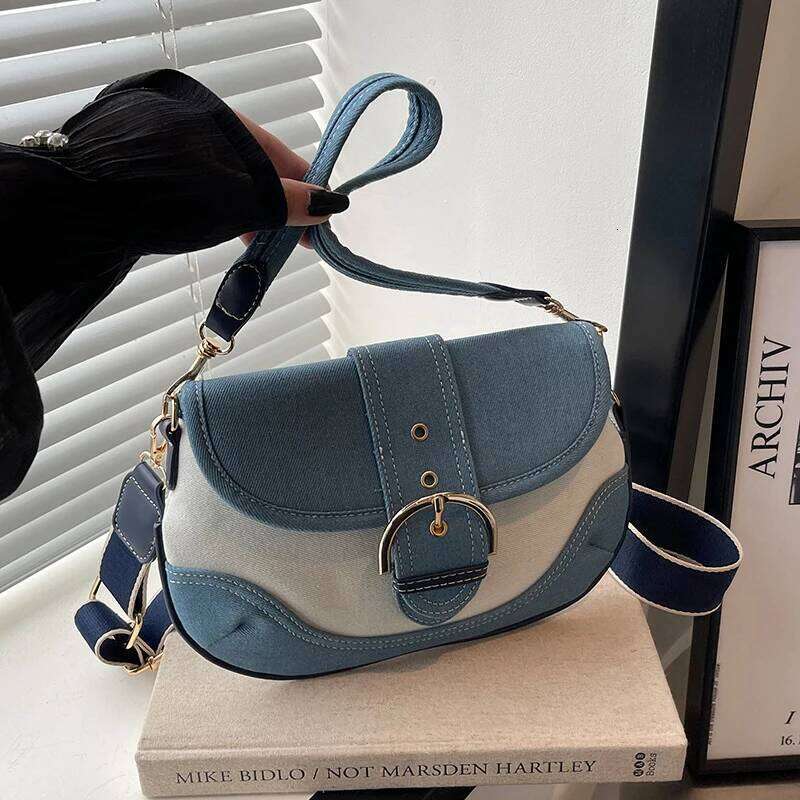 Denim Belt Design For Women Brand New Contrast Color Saddle Retro Versatile Blue Fashion Shoulder Messenger Bag