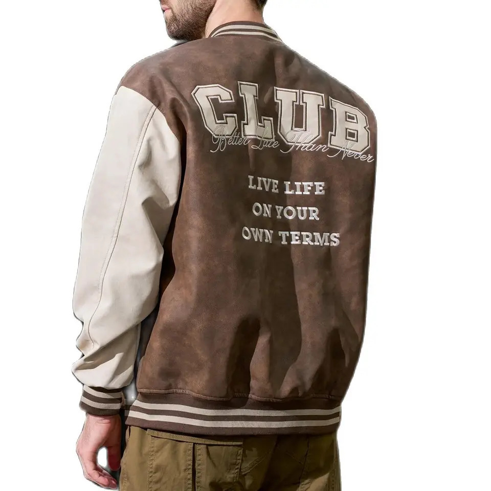 Mens Leather Varsity Jackets Brown Loose Vintage Motorcycle Coats CLUBLetter y Boomber For Fall winter 250730