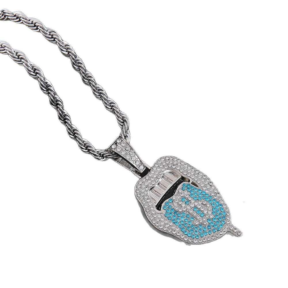 Full Dia Multi-color Tongue Shape Pendant Hip-hop Rap Personality Exaggerated Decoration Necklace