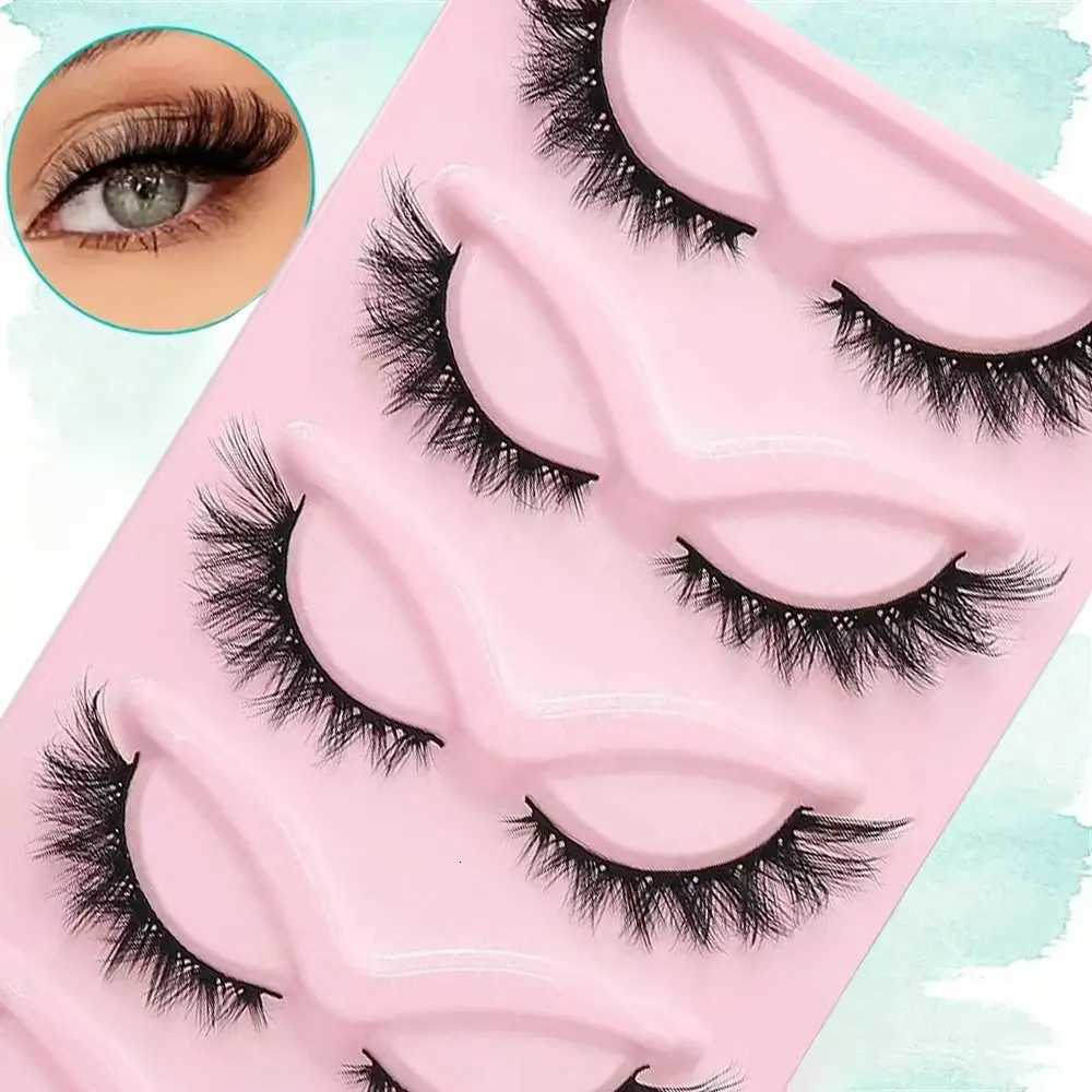 5pairs 3D Cat Eye Lashes Faux Eyelashes Natural Long Full Strip Lashes Winged End Eye Elongated Fake Lashes Soft Eyelashes Z250730