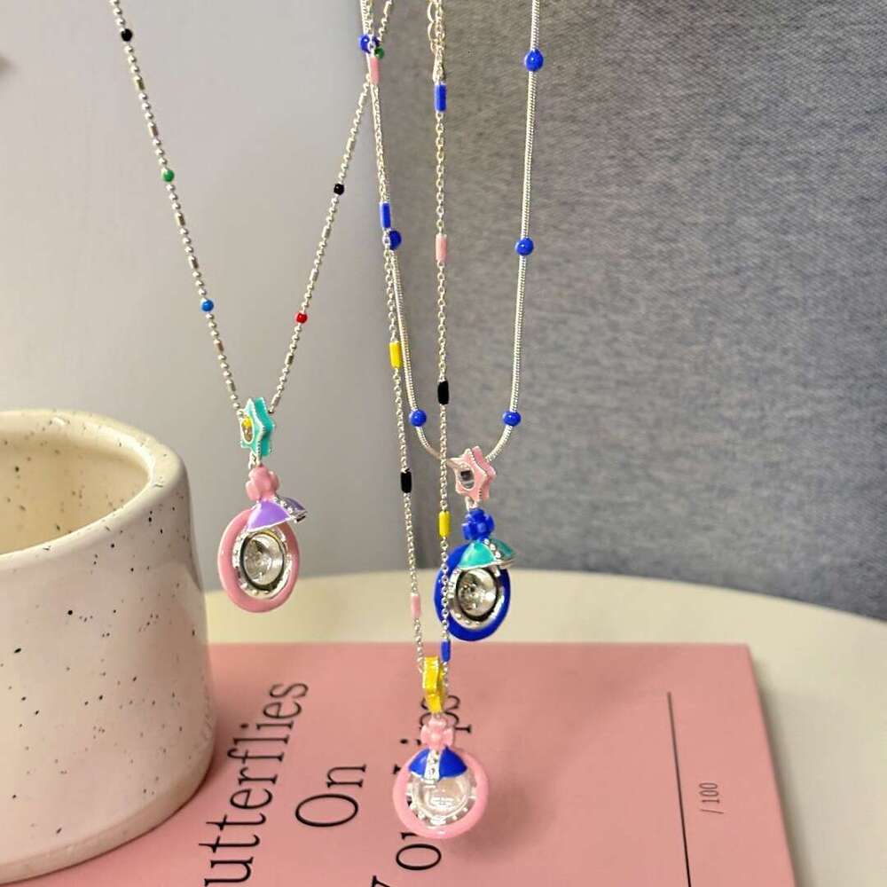 2025 Summer New Dopamine Fun Beaded 3D Saturn Necklace Fresh Sweet Colorful Glaze Collarbone Chain d1a